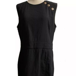 TORY BURCH - Black Sheath Dress with Gold Buttons Size Large Linen Blend Viscose